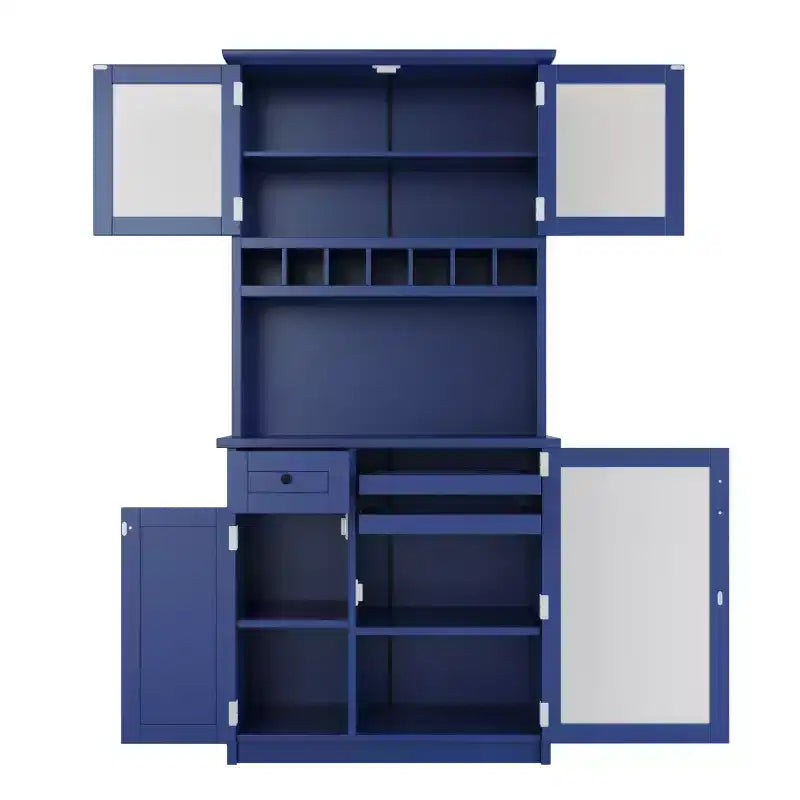 Buffet de cuisine de 190,5 cm de hauteur avec portes vitrées, meuble de rangement autoportant pour cuisine, salle à manger ou salon