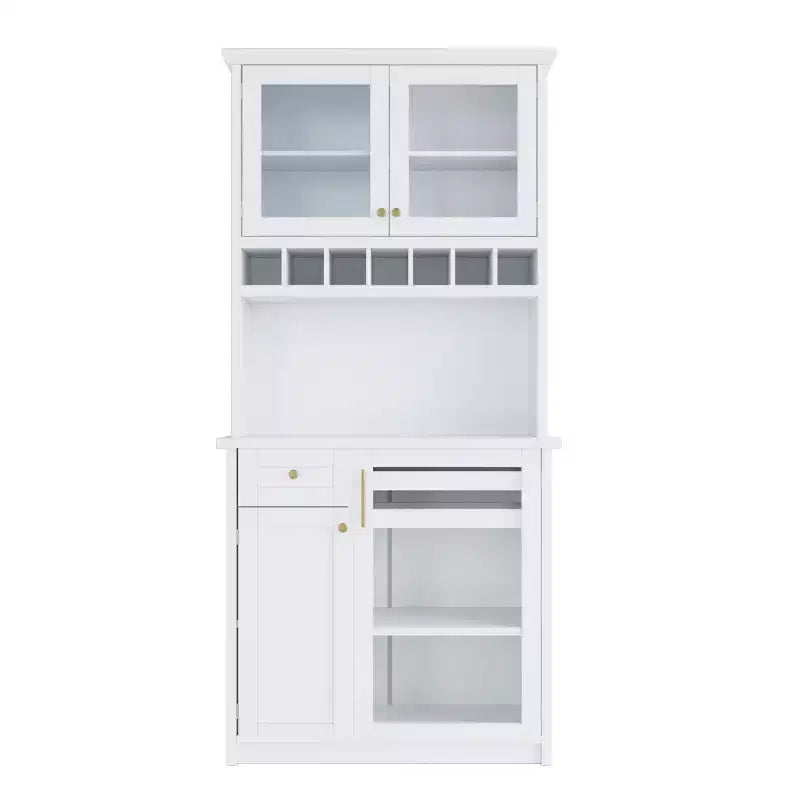 Buffet de cuisine de 190,5 cm de hauteur avec portes vitrées, meuble de rangement autoportant pour cuisine, salle à manger ou salon