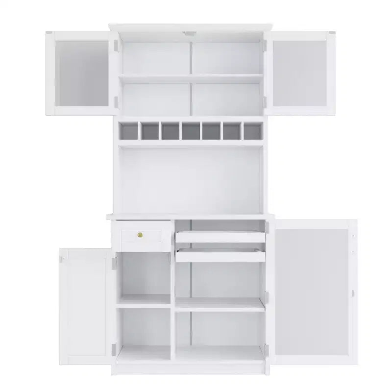 Buffet de cuisine de 190,5 cm de hauteur avec portes vitrées, meuble de rangement autoportant pour cuisine, salle à manger ou salon