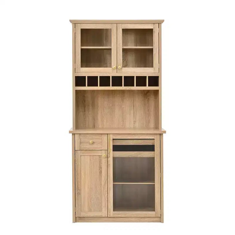 Buffet de cuisine de 190,5 cm de hauteur avec portes vitrées, meuble de rangement autoportant pour cuisine, salle à manger ou salon