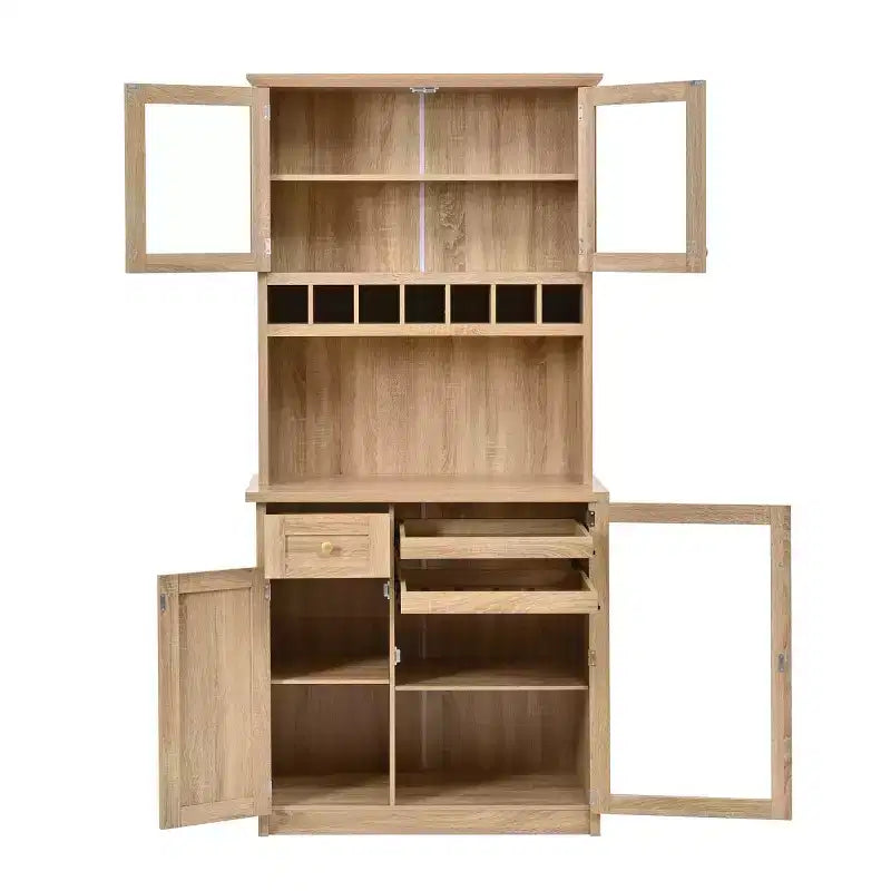Buffet de cuisine de 190,5 cm de hauteur avec portes vitrées, meuble de rangement autoportant pour cuisine, salle à manger ou salon