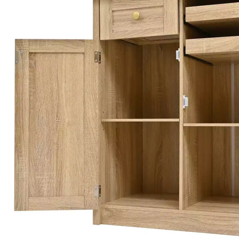 Buffet de cuisine de 190,5 cm de hauteur avec portes vitrées, meuble de rangement autoportant pour cuisine, salle à manger ou salon