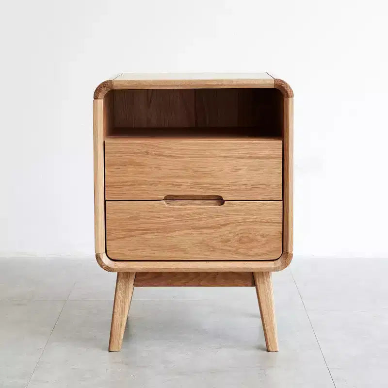 Table de Chevet Moderne en Chêne Massif avec Deux Tiroirs, Style Médiéval.