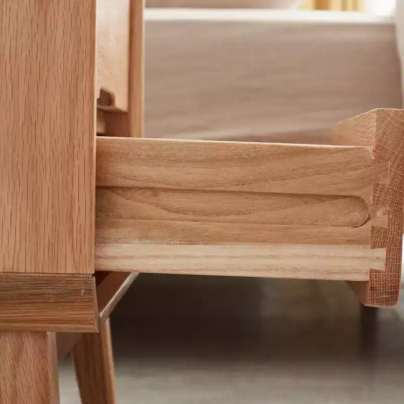 Table de Chevet Moderne en Chêne Massif avec Deux Tiroirs, Style Médiéval.