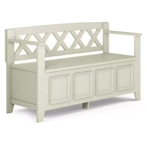 WyndenHall 48" Halifax Transitional Entryway Storage Bench Antique White: Solid Wood, Dual Compartment, 300 lbs Capacity