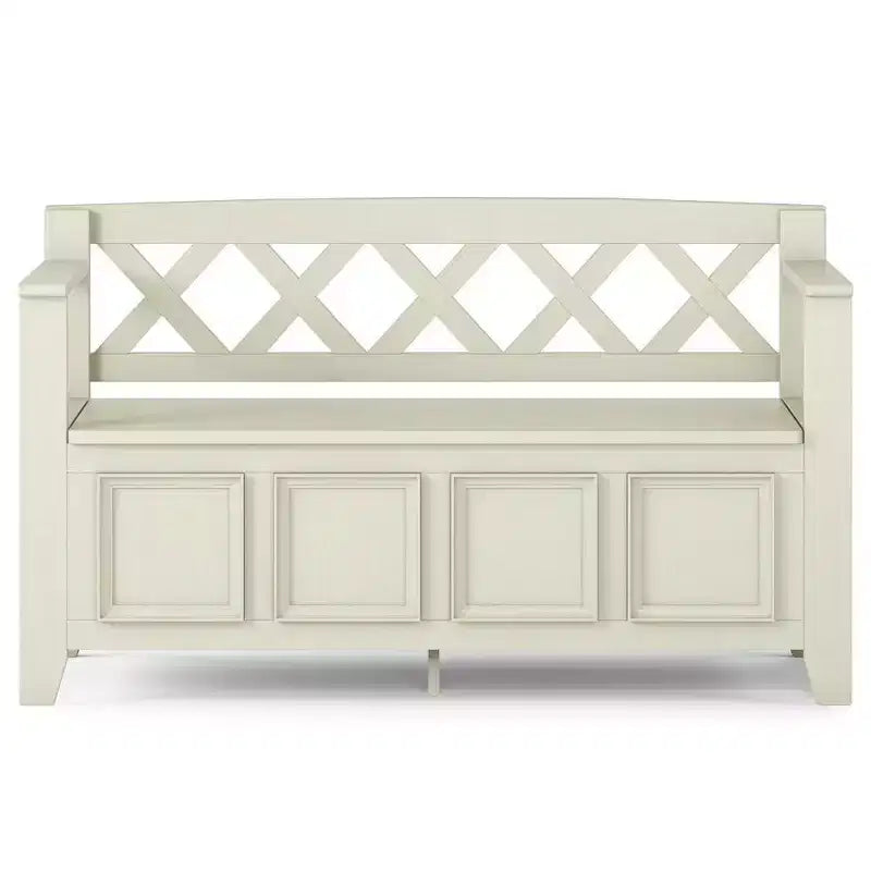 Banc de rangement d'entrée de style transitionnel Halifax 48 po blanc antique : Bois massif, deux compartiments, capacité de 136 kg