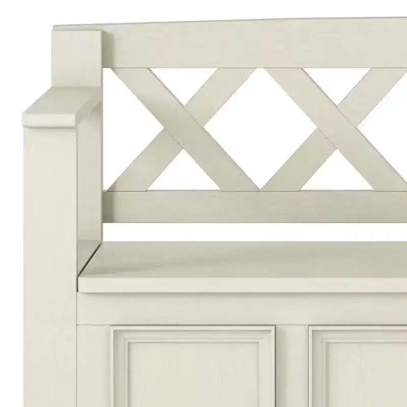 Banc de rangement d'entrée de style transitionnel Halifax 48 po blanc antique : Bois massif, deux compartiments, capacité de 136 kg