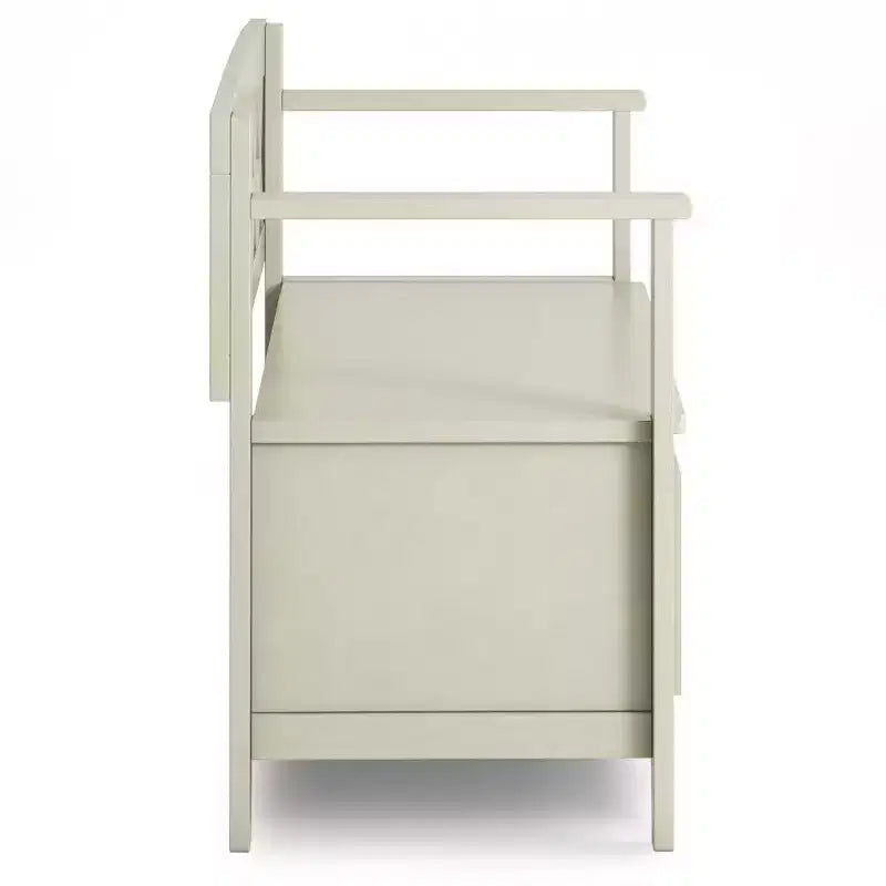 Banc de rangement d'entrée de style transitionnel Halifax 48 po blanc antique : Bois massif, deux compartiments, capacité de 136 kg