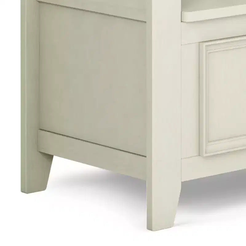 Banc de rangement d'entrée de style transitionnel Halifax 48 po blanc antique : Bois massif, deux compartiments, capacité de 136 kg