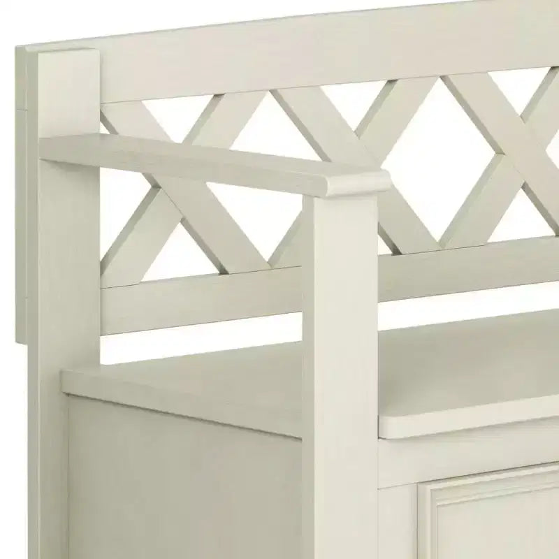 Banc de rangement d'entrée de style transitionnel Halifax 48 po blanc antique : Bois massif, deux compartiments, capacité de 136 kg