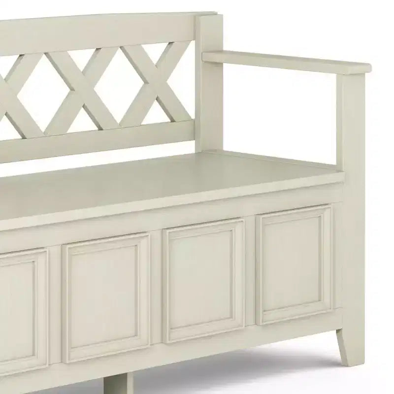 Banc de rangement d'entrée de style transitionnel Halifax 48 po blanc antique : Bois massif, deux compartiments, capacité de 136 kg