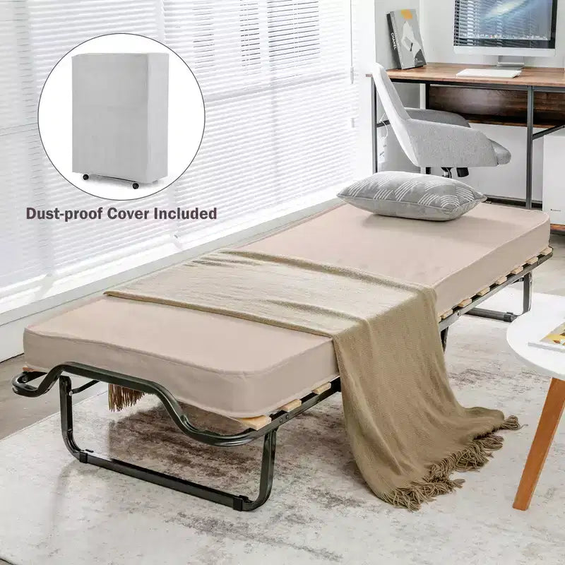 Lit pliant avec matelas en mousse à mémoire de forme, sac anti-poussière, lit d'appoint métallique sur roulettes, fabriqué en Italie
