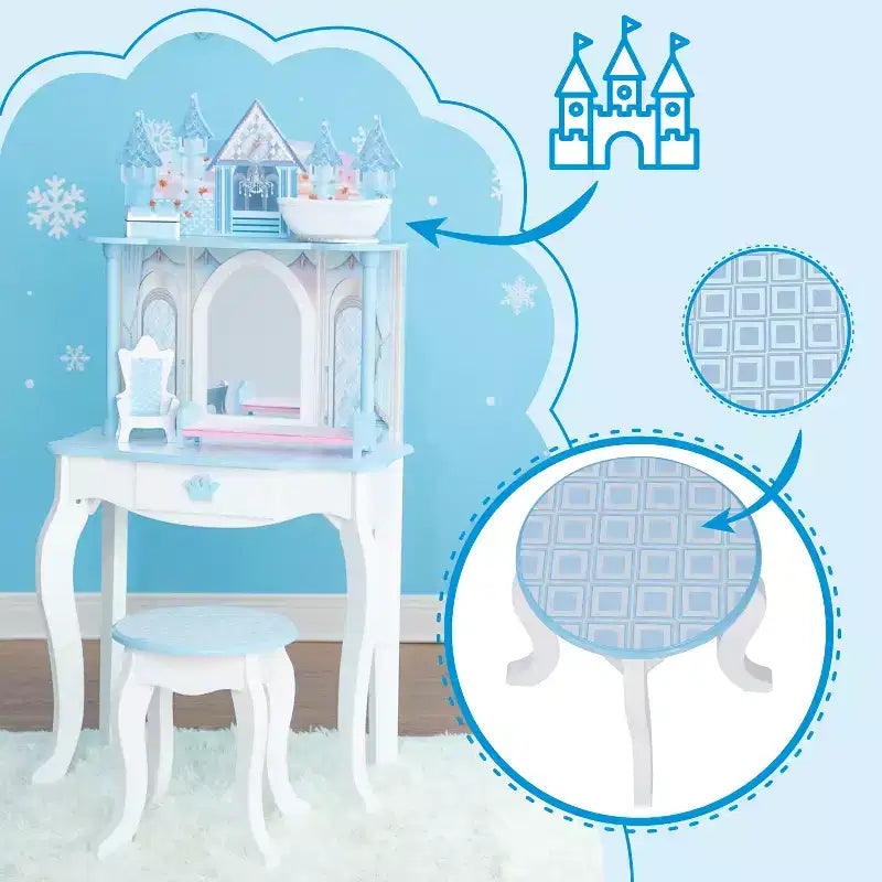 Coiffeuse château enchanté (blanc/rose)