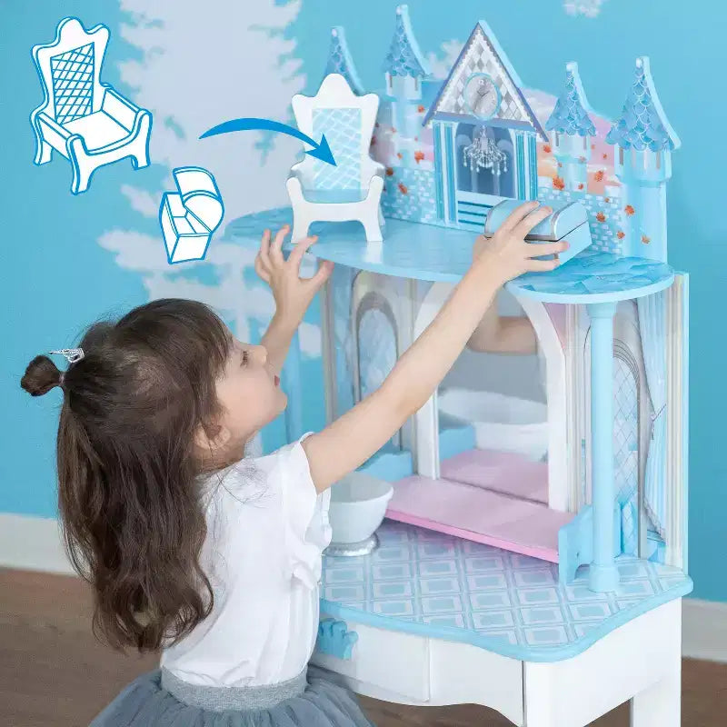 Coiffeuse château enchanté (blanc/rose)