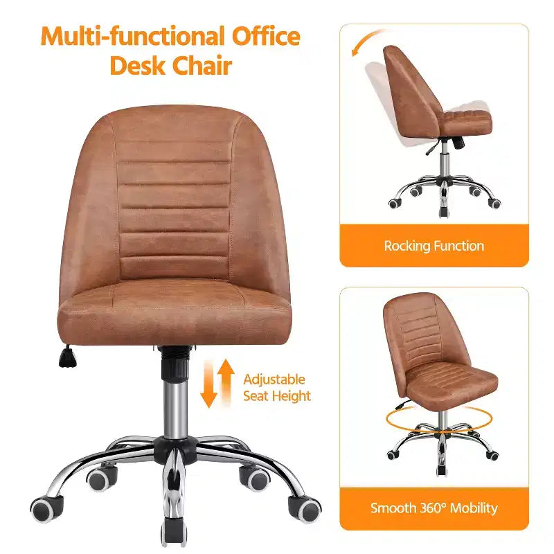 Chaise de bureau à dossier mi-haut en similicuir avec piètement en métal chromé