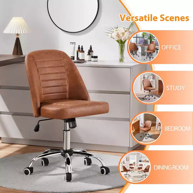 Chaise de bureau à dossier mi-haut en similicuir avec piètement en métal chromé