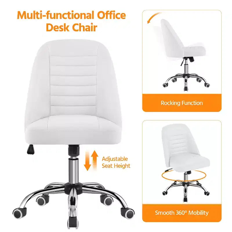 Chaise de bureau à dossier mi-haut en similicuir avec piètement en métal chromé