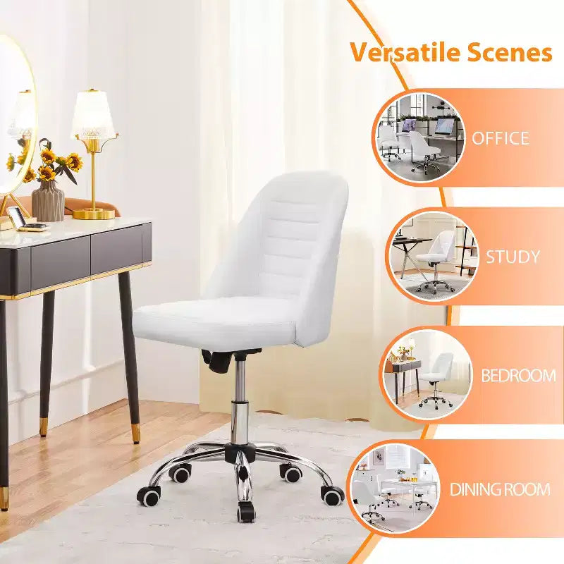 Chaise de bureau à dossier mi-haut en similicuir avec piètement en métal chromé