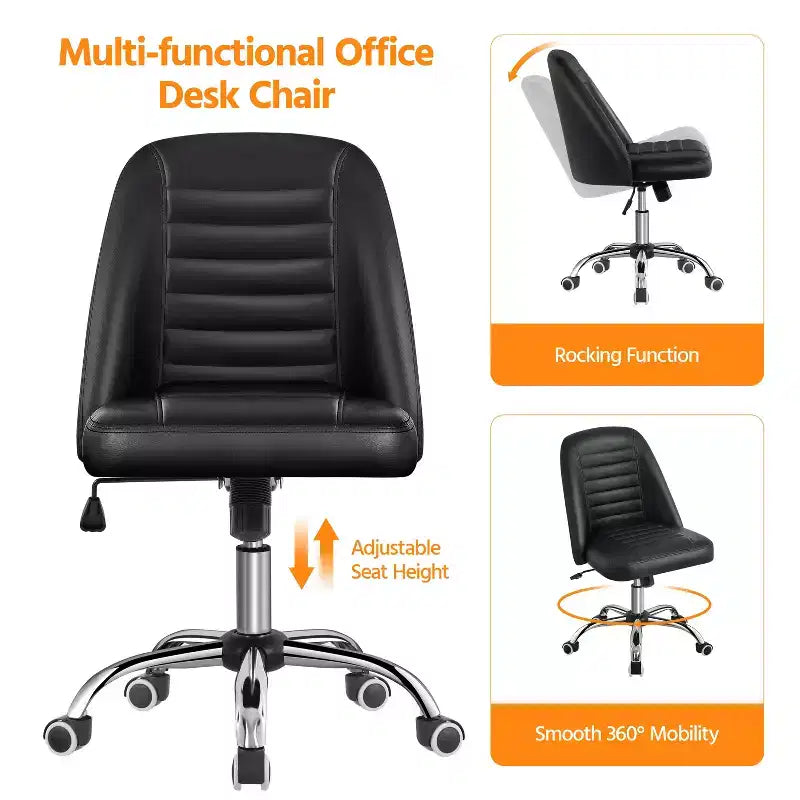 Chaise de bureau à dossier mi-haut en similicuir avec piètement en métal chromé