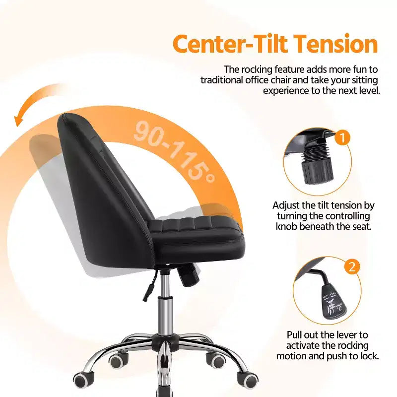 Chaise de bureau à dossier mi-haut en similicuir avec piètement en métal chromé