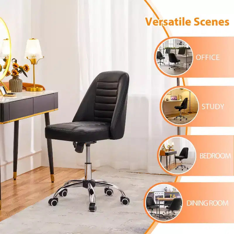 Chaise de bureau à dossier mi-haut en similicuir avec piètement en métal chromé
